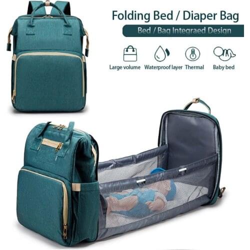 2021 New Baby Diaper Bag All-in-one Crib / Mummy Bag Folding Baby Portable Large Capacity Multi-function Backpack Bed