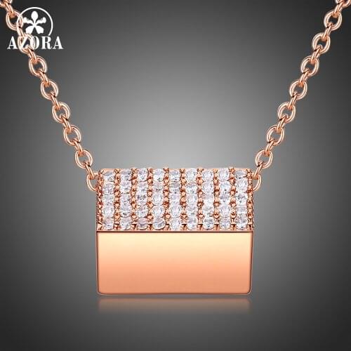 AZORA Fashion Clear Cubic Zirconia Necklaces for Women Female Wedding Trendy Rectangle Pendants Jewelry Gifts Accessories TN0242