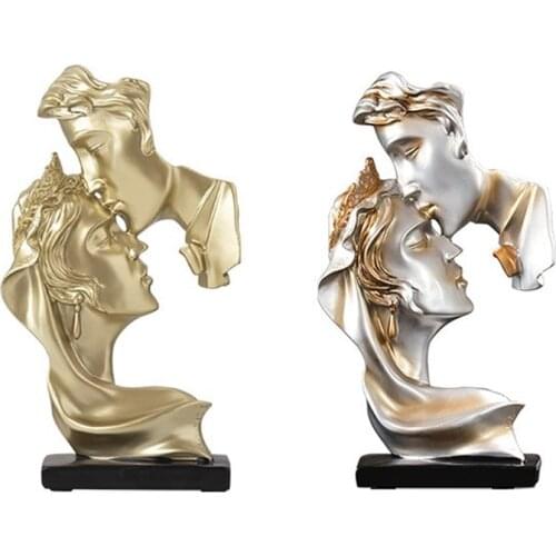 Resin Sculpture Art Romantic Couple Kissing Character Statue Living Room Wine Cabinet Ornaments for Home Decor