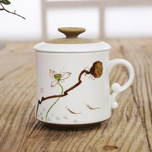 Handpainted tea cup with cover filter office ceramic Kungfu mug personal cups and mugs