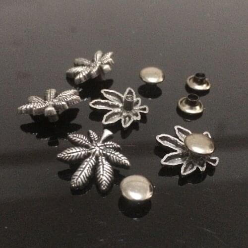 DIY 50PCS 15X15MM Antique Silver Small Maple Leaf Studs Rivet Punk Leaf Spike Shoes Belt Bag Accessories Leather Craft