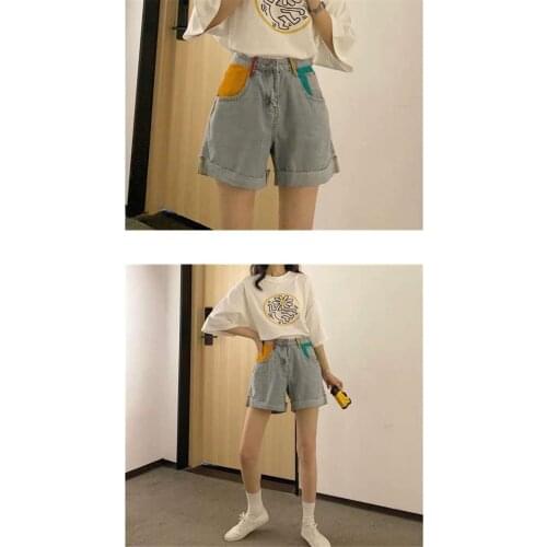 Sport suits Korean fashion denim shorts two wide-leg student suit Suit loose womens suit piec new shorts two-piece summer style