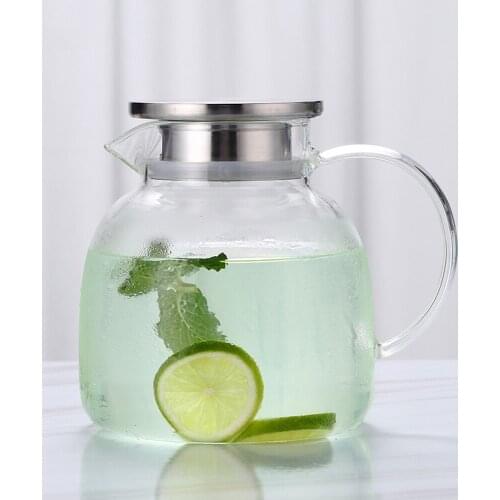 1300 / 1800 ml Euro Style Glass Kettle with Stainless Steel Filter Iced tea jug milk juice pot Ultra clear Stove-top safe