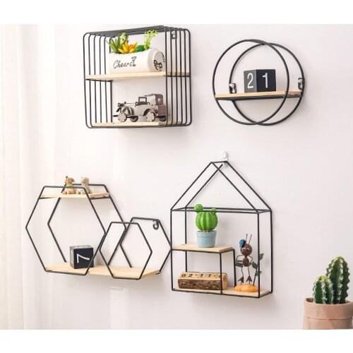 Storage Rack Home Wall Decoration Sundries Key Wall Hanging Nordic Iron Flower Pot Album Holder Ornaments Geometric Figure