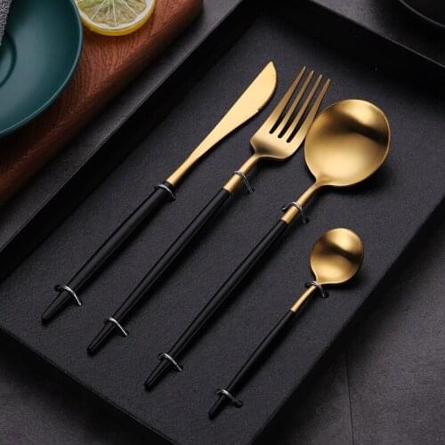 Cutlery Fork Spoon Knife Stainless Steel Golden Cutlery Home Dinner Set Silverware Flatware Travel Tableware For kitchen