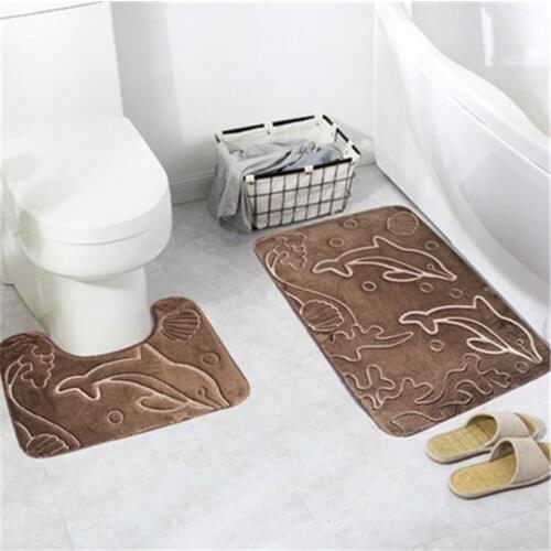 Toilet Mat 2pcs/set Dolphin 3d Flannel Bathroom Antiskid Rug Combination Suit Tapis De Douche Anti Glisse Bathroom Floor Mat l
