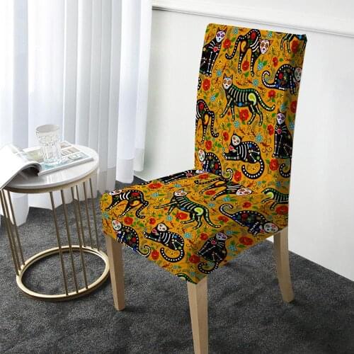 Cute Cat Animal Print Chair Cover Elastic Dining Chair Protector Cover Washable Slipcover for Christmas Banquet Party Home Decor