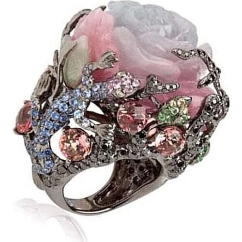 Flower Engagement Ring Rose Ring Flower Tree Vine Braid Band Unique Promise Vintage Black Tungsten Ring Peony Lizard Jewelry