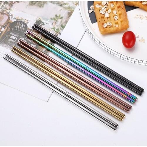 1 Pair Stainless Steel Chopsticks Portable Non-slip Food Sticks Tableware