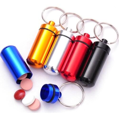 1Pc Mini Key Ring Medicine Pill Bottle Box Tablet Storage Case Container Waterproof
