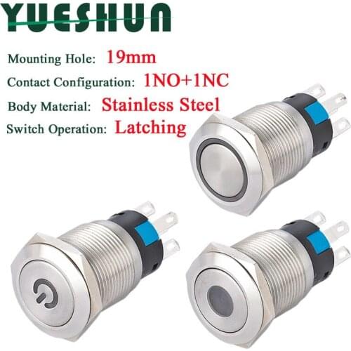 19mm Light Switches 3A/250VAC Electrical Equipment LED Latching Stainless Steel Push Button Switch