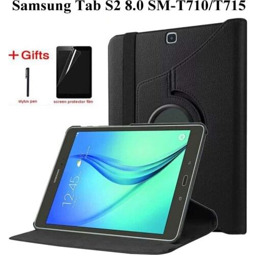 360 Rotating Flip PU Leather Case for Samsung Galaxy Tab S2 8.0 inch Stand Cover for Tab S2 8.0 SM-T710 T715 T713 Case+Film+Pen