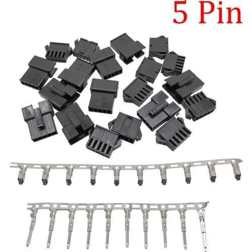 40Pcs/Set JST SM 5Pin Wire Connector Plug Socket Housing 2.54mm Pitch Male/Female Pin Header Crimp Terminal +Black Plastic Shell