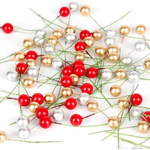 50/100PCS Mini Berries Plastic Berry Artificial Flower Red Cherry Pearlescent Stamen Wedding DIY Christmas Wreaths Decor Gift