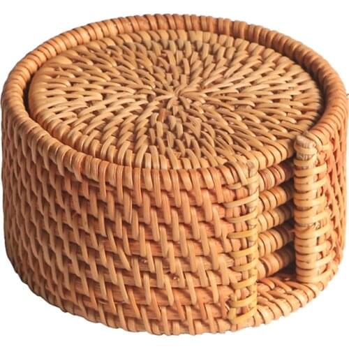 6Pcs/Onderzetters Set Voor Kungfu Thee Accessoires Ronde Servies Placemat Gerecht Mat Rotan Weave Cup Mat Pad diameter 8Cm