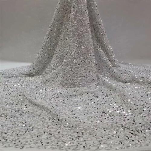 African Sequins Fabric French Tulle Mesh Velvet Lace Fabric For Bridal Material 2020 white High Quality Nigerian Lace Fabrics