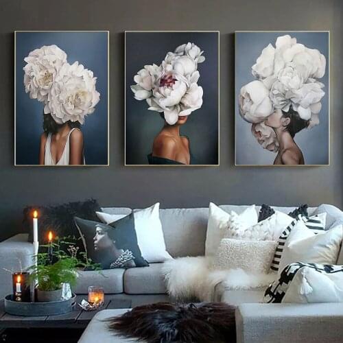Nordic Home Decor Wall Art Canvas Poster Modern Art Print Fashion Sexy Girl Flower Girl Painting Decoration Picture Living Room