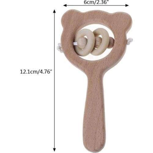 Baby Beech Wooden Rattle Teethers Montessori Toys Wooden Baby Rattle Teether GXMB
