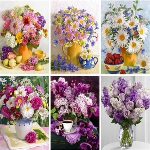 EverShine Diamond Art Painting Lilac Cross Stitch Diamond Embroidery Vase Handmade Hobby Gift Flower Handicraft Mosaic Kits
