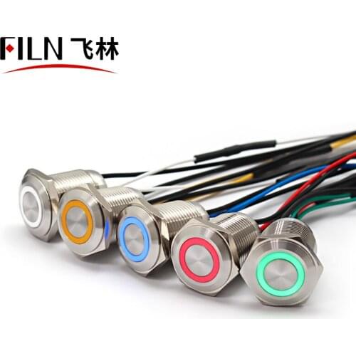 FILN 16mm Flat head Momentary ring led stainless steel Push Button Switch with red blue light