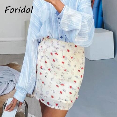 Foridol Floral Boho Summer Chiffon Short A-line Skirts Women 2021 New Vintage High Waist Print Mini Skirts Womens Straight Skirt