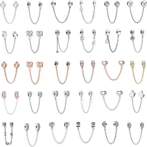 Hot-selling Pandora Safety Chain Round Love Heart Full Rhinestone Cufflinks Fixed Chain Ladies Bracelets Jewelry Accessories Gif