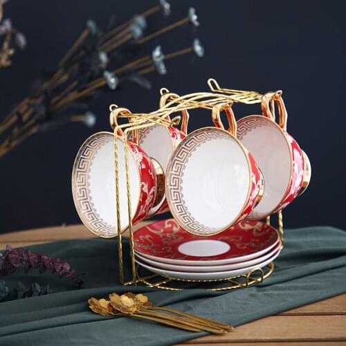 Europe Noble Bone China Coffee Cup Saucer Spoon Set 200ml Luxury Ceramic Mug Top-grade Porcelain Tea Cup Cafe Party Drinkware