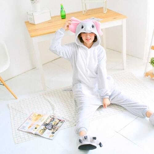 Animals Elephant Costume Adult Men Onesies Kigurumi Flannel Women Anime Jumpsuit Disguise Onepiece Hooded Suit