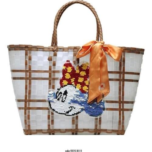 Summer Bag Women New Hand Woven Messenger Bag Hand-held Bag Mickey Mouse Hollow Vegetable Basket Casual Travel Beach Bag