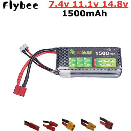 7.4v 11.1v 14.8v 1500mAh Lipo Battery For RC Helicopter Toys Car Boats Drone Parts 1500mAh 2s 3s 4s Rechargeable Battery 1PCS