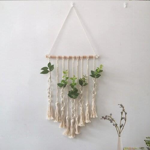 Macrame Wall Hanging Woven Wall Tapestry Boho Backdrop Wall Nordic Tapestry Artificial Flower Basket Home Wedding Decor