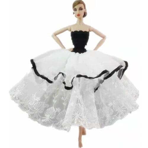 Fashion White Black Lace Dress Vestidoes For Barbie Clothes Outfits Wedding Gown 11.5" Dolls Accessories Kids Playhouse DIY Toy