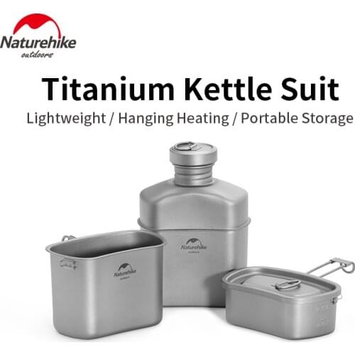 Naturehike Outdoor Tableware Set Titanium Ultralight Individual Soldier Kettle Set Folding/Heating Picnic Kitchenware Suspended