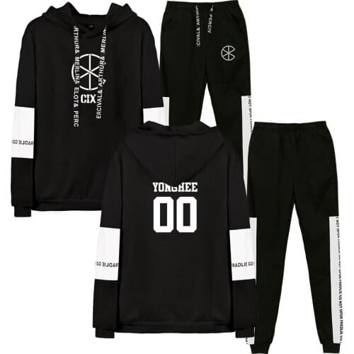 New CIX Cartoon Men Women Hoodies Clothing Set Casual 2 Piece Set Warm Clothes CIX Tracksuit Women Set Tops Pants Ladies Suit