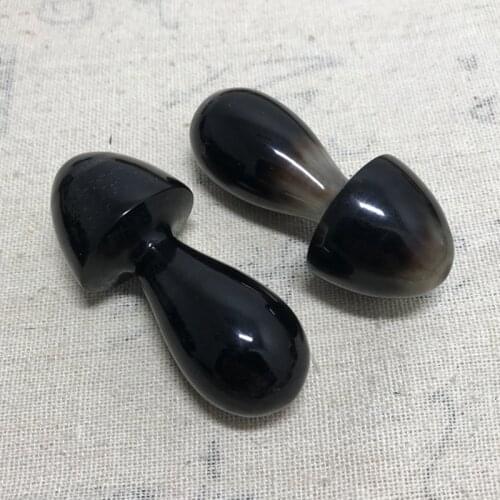 2Pcs Black Horn Massage Stick Mushroom Shape Face Eye Point Massager Acupuncture Pen Meridians Spa Therapy Beauty Gua Sha Tool