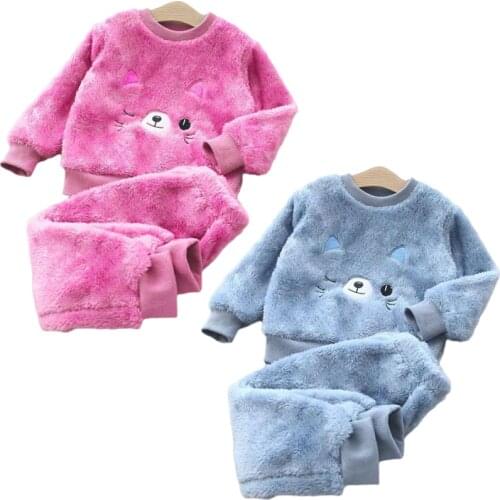 2020 New winter Baby Boy Girl Thicken Pajamas Set Flannel Fleece Toddler Child Warm Catoon Sleepwear Kids Home Suit 1-6Y