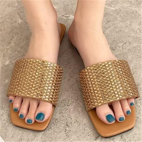 Summer Slippers Women Slides Crystal Bling Flat Shoes Outdoors Beach Female Slippers Casual Flip Flops 2021 New Big Size 42
