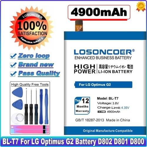 LOSONCOER 4900mAh Replacement Battery For LG Optimus G2 D802 D801 D800 L-01F LS980 P693 VS9801 LS980 VS980 BL-T7 BLT7