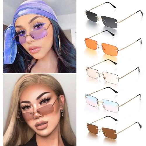 Vintage Women Men Rectangle Rimless Sunglasses Fashion Square Gradient Sun Glasses Party Clear Lens Glasses UV400 Streetwear