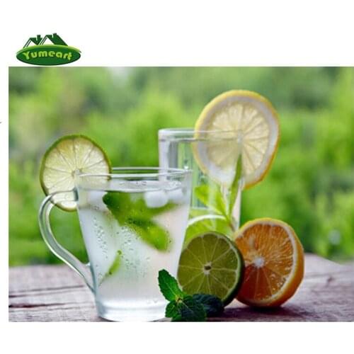 YUMEART Handicrafts Diamond Embroidery Lemon Teacup Flower DIY Diamond Cross Stitch Sewing Knitting Needles Room Decoration