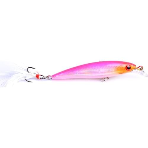 YUZI 1PCS Minnow Fishing lure wobbler with feather iscas artificiais para pesca 9cm 8g jig swimbait crankbait fishing tackle