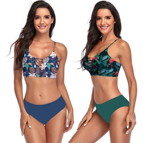 Womens Multicolor Printed Two Piece Bikini Swimsuit With Lace Up Sexy Summer Ladies Girls Beachwear Swimwear Underwear Swimming