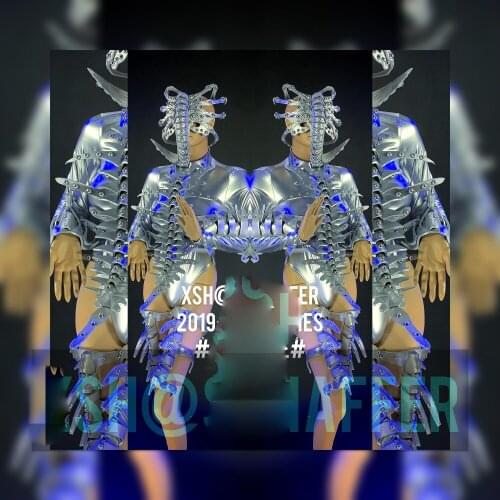 Womens silver alternative costumes Silver future space monster costume Nightclub gogo special-shaped ribs costumes