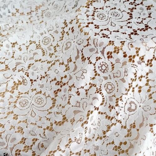 1 Yard White Floral lace fabric Crochet Alencon cord lace fabric for Bridal dress, wedding gown Lace accessories fabric