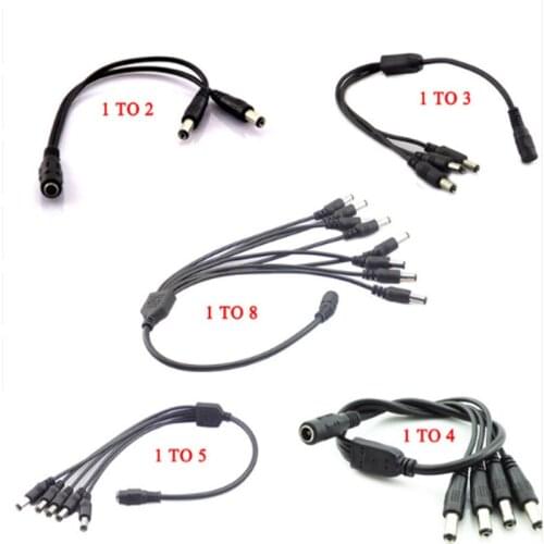 12V DC Power Splitter Plug 1 Female to 2 4 5 8 Male CCTV Cable Camera Cable CCTV Accessories Power Supply Adapter 2.1*5.5mm