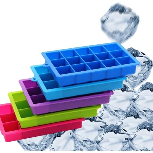 15 Grid DIY Ice Cube Mold Silicone Ice Cube Tray Mold Jelly Fruit Ice Cubes Square Kitchen Bar Accessories Without Cover
