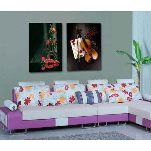 Music Art 2 Pcs Modern wall decoration painting still life instrument Guitar window Flowers Canvas Print Picture for Living Room