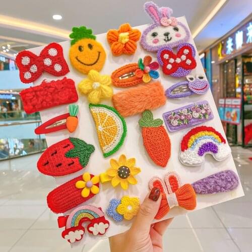 5/10/17 Pcs/Set Children Cute Cotton Cartoon Flower Ornament Hair Clips Baby Girls Soft Barrettes Hairpins Kids Hair Accessories