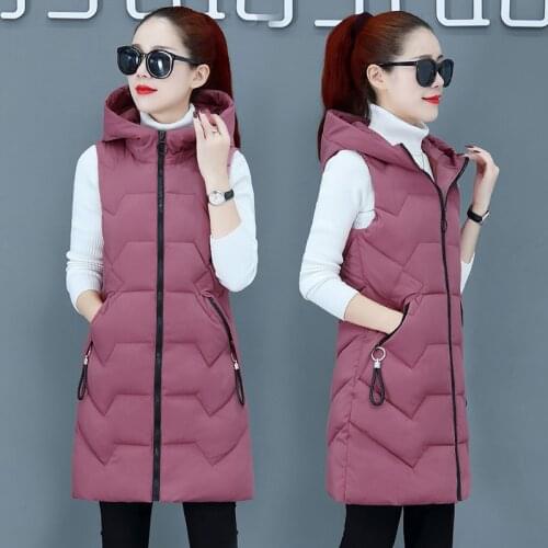 Bre New Arrival 2021 Women Winter Vest Womens Long Vest Jacket Sleeveless Hooded Down Cotton Slim Waistcoat Warm Vest Female