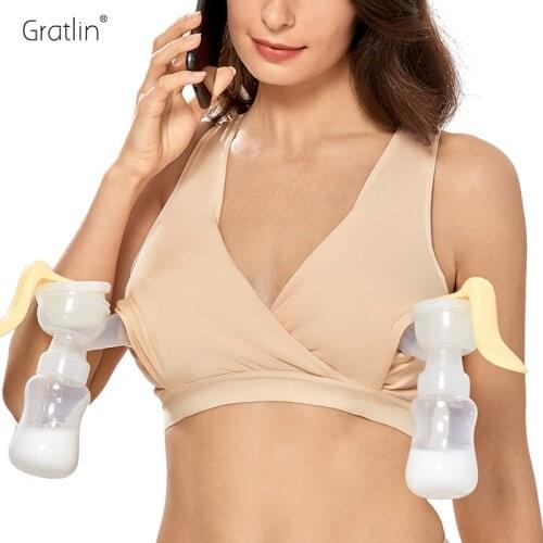 Gratlin Womens Cotton Wireless Hands-Free Nursing Sleep Bra for Pumping